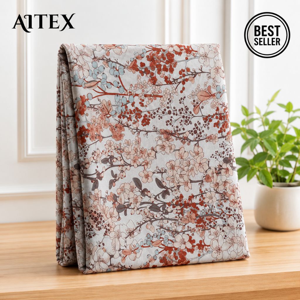 Kain Katun Rayon Viscose Premium || Kain Motif Sakura Vintage Premium Floral Peach Cream Soft Aesthe