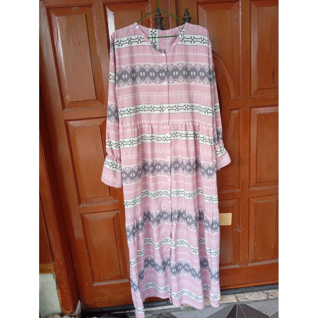 preloved gamis pink gamis motif dress bekas abaya wanita