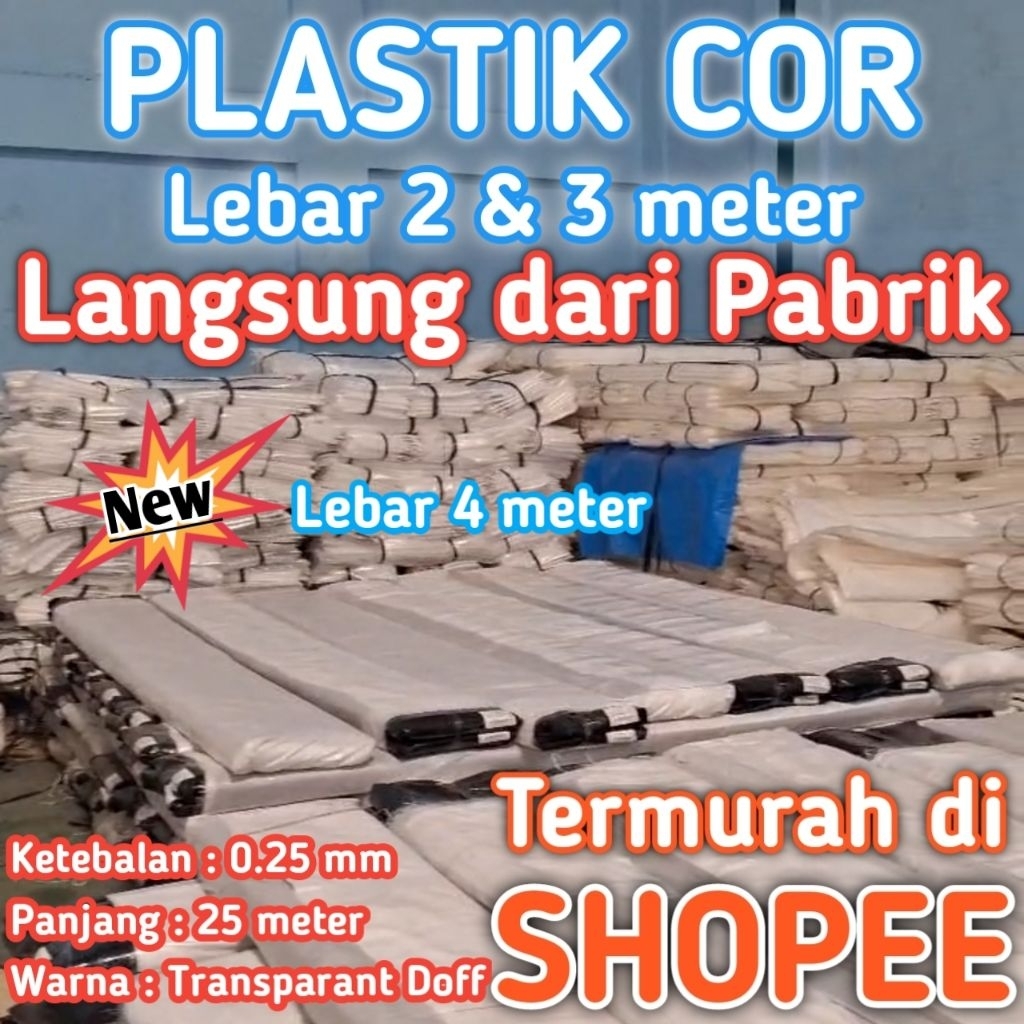 Plastik cor lebar 2 meter, 3 meter dan 4 meter murah transparan doff