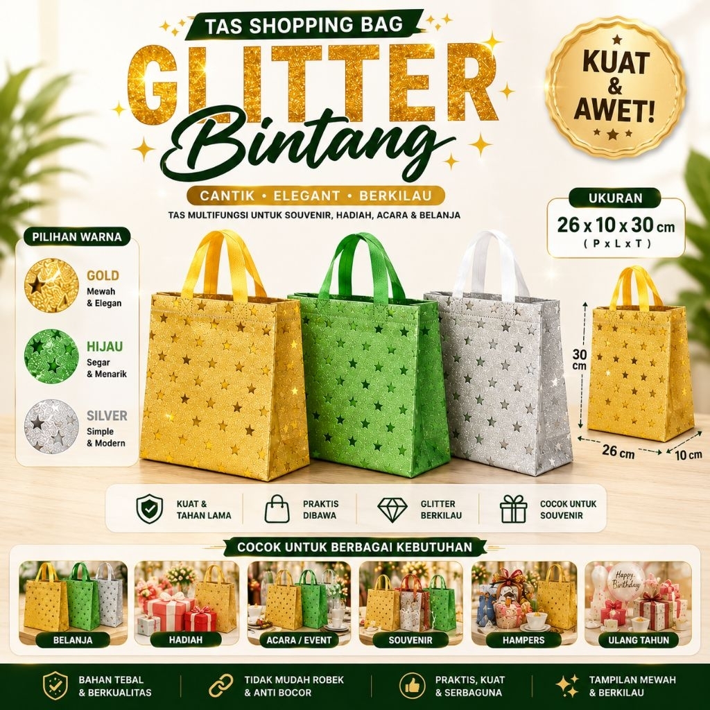 [JJP] tas glitter souvenir Dan hajatan / tas hampers bintang glitter / shopping bag