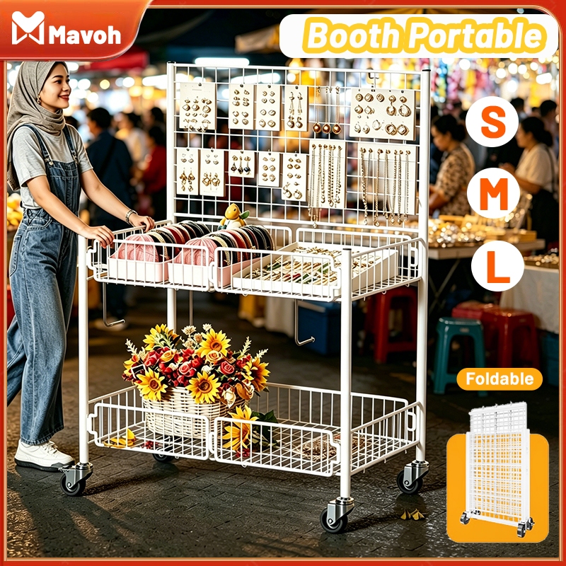 [Gratis 10 kait]Booth Portable 2 Lapis Dengan Roda Rak Penyimpanan Meja Booth / Booth Lipat Portable