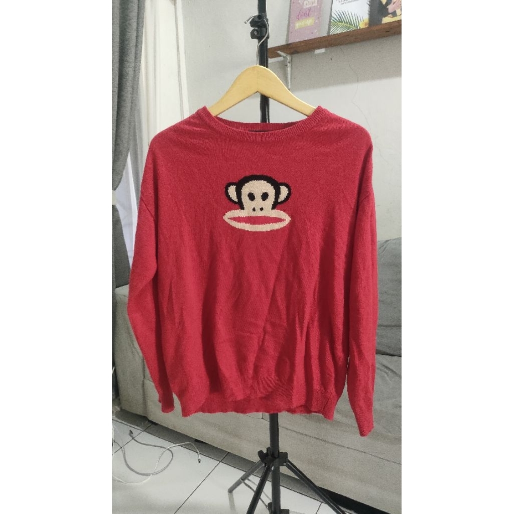 Sweater rajut knit crewneck Paul Frank merah