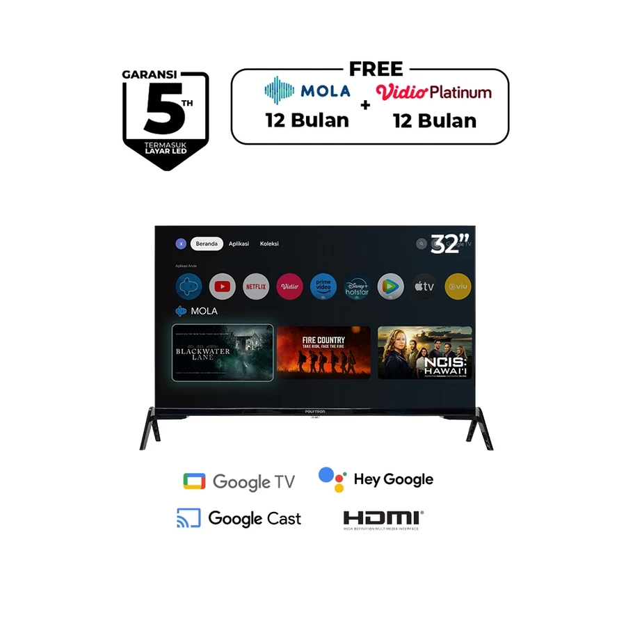(KURIR INSTANT) TV POLYTRON GOOGLE Televisi Smart Android TV 32 inch PLD 32RG9059 32 RG 9059 Netflix