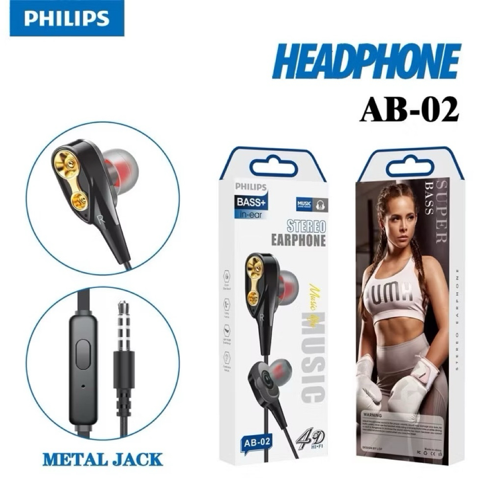 (GROSIRAN Headset Handsfree Philips + Mic Hifi Extra Bass Seri AB