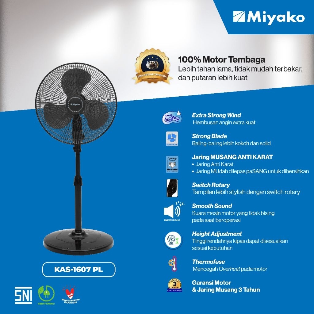 KIPAS ANGIN MIYAKO KAS-1607PL (RAM PLASTIK)