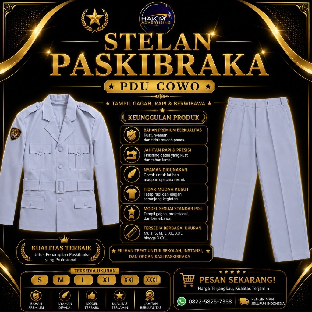 PDU paskibraka seragam PDU paskibraka setelam PDU paskibraka cowo bahan merina full furing ready