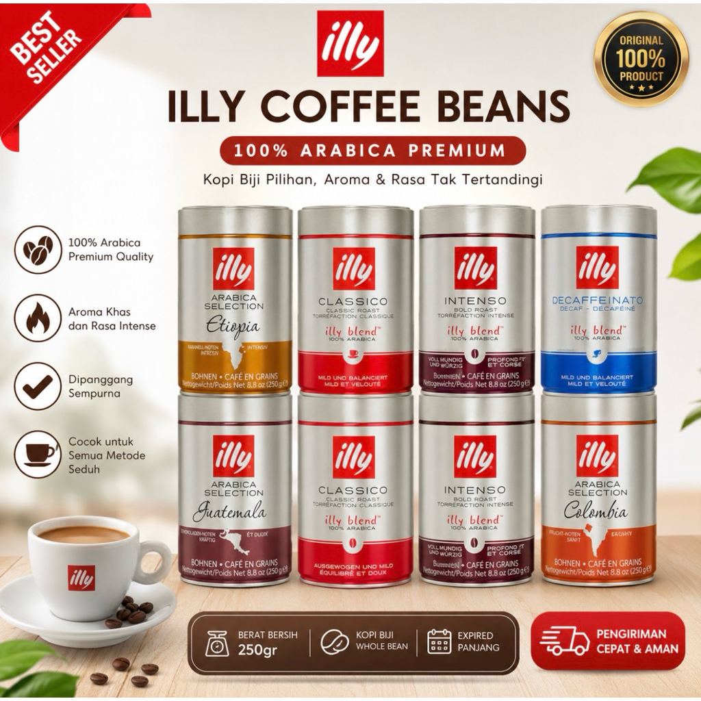 ILLY COFFEE (BEANS, GROUND, INSTANT) CLASSICO INTENSO DECAF COLOMBIA ETIOPIA BRADILE GUATEMALA