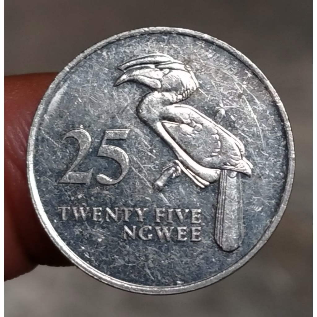 Koin Kuno Afrika Zambia 25 Ngwee Burung tahun 1992