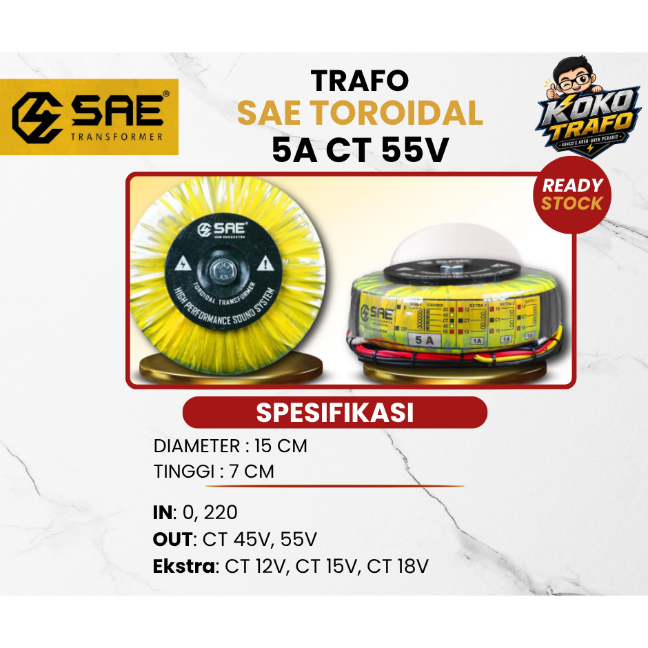 TRAFO SAE TOROIDAL 5A CT 55V - 100% TEMBAGA MURNI ORI