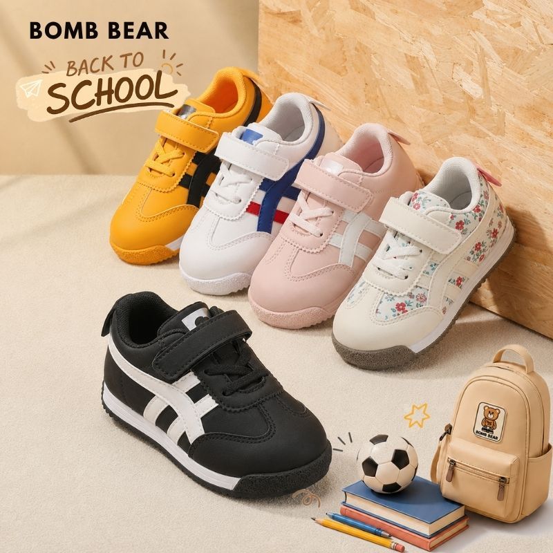Bomb Bear Sepatu Sneakers Anak Laki Laki TK SD Back to School Hitam Sporty Anti Slip YN6503