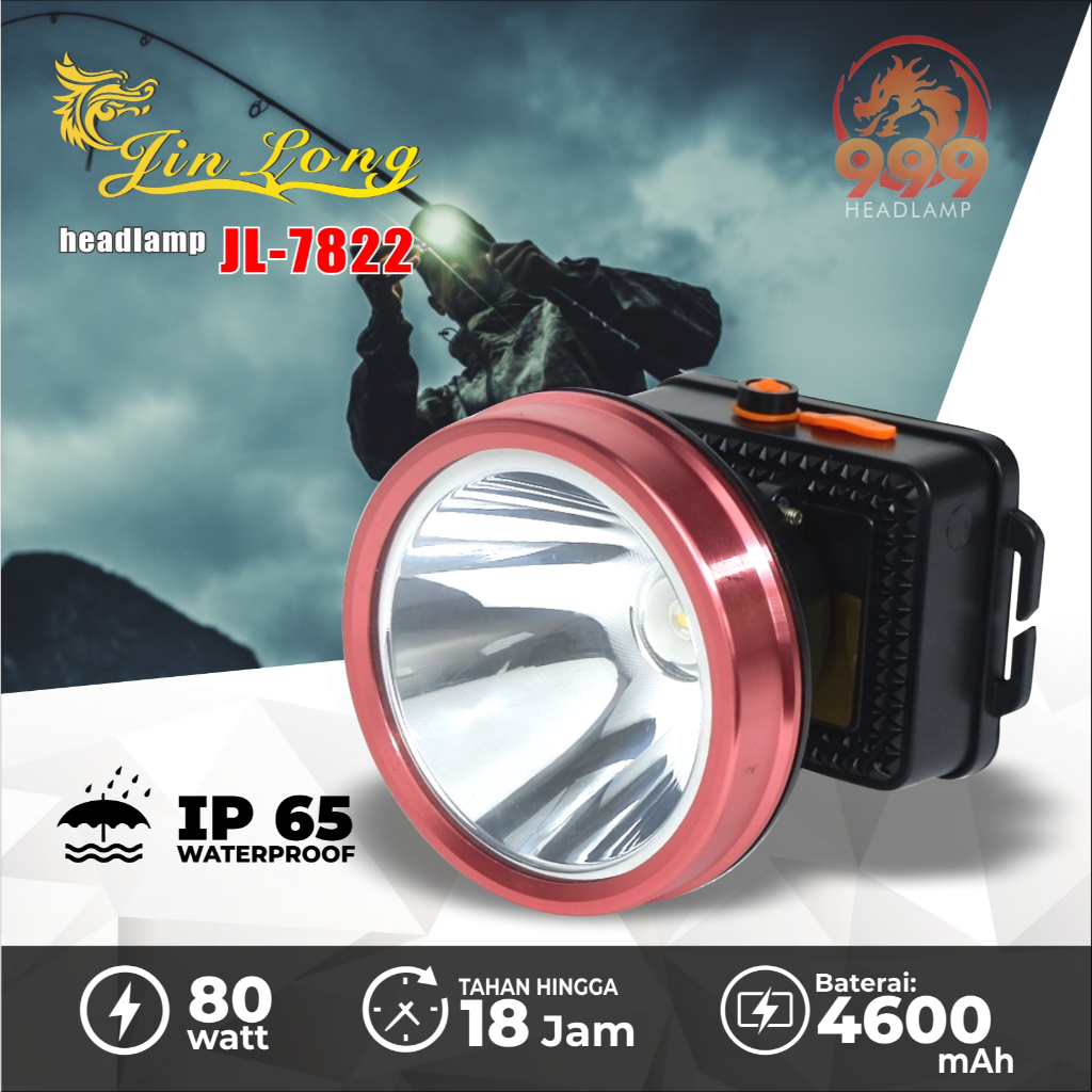 Senter Kepala / Headlamp Jinlong JL 7822 waterproof / tahan air 80 watt putih