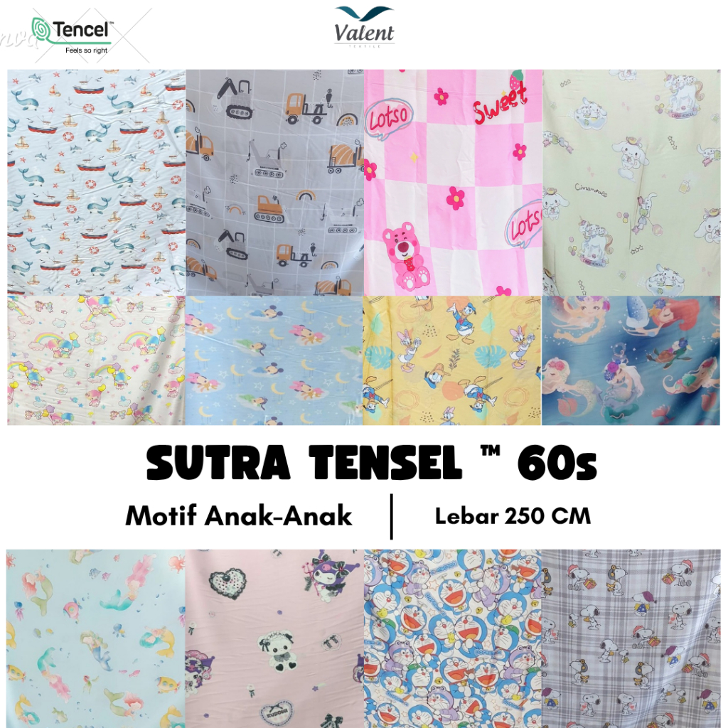 KAIN SUTRA BAMBOO ORGANIK 60S LYOCELL MOTIF ANAK PIYAMA PREMIUM 250 CM