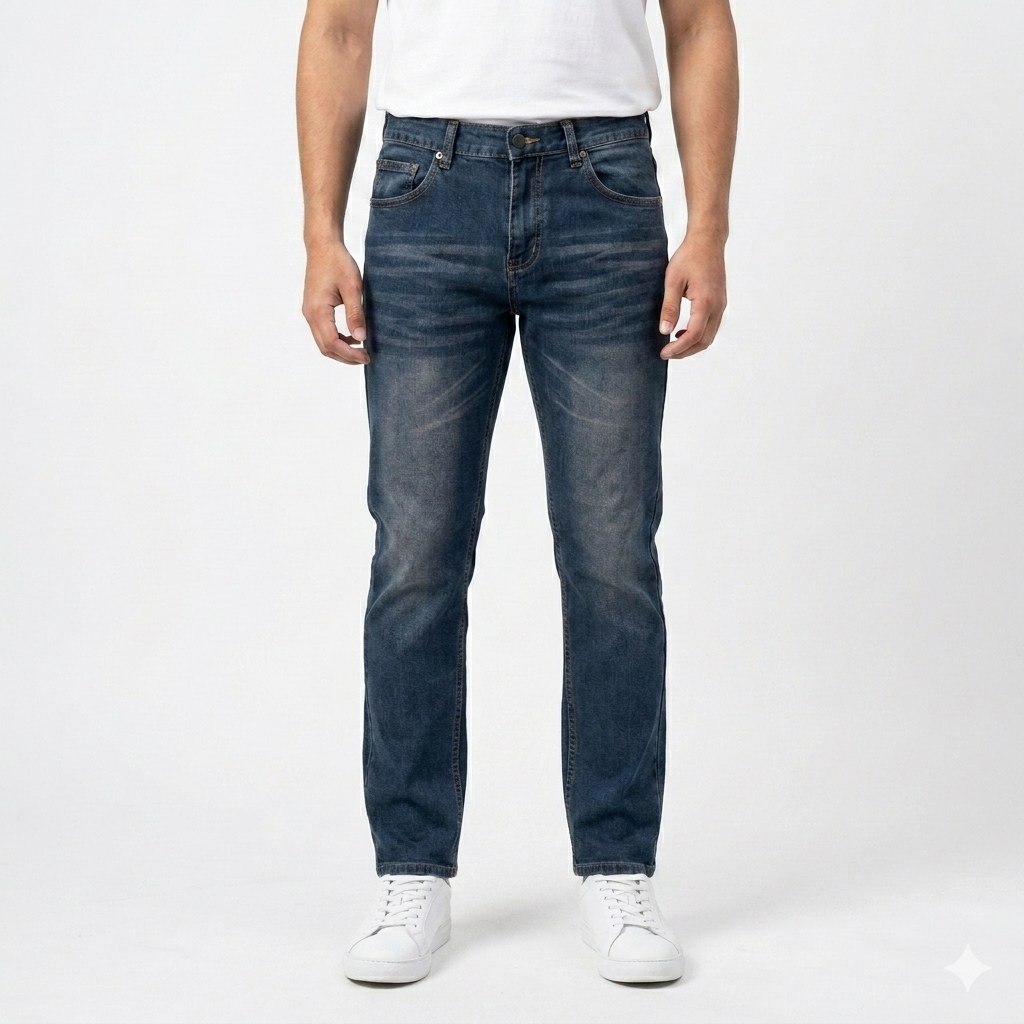 Celana Jeans pria Fading Whisker standar reguler - Celana denim prewash retro whisker fading