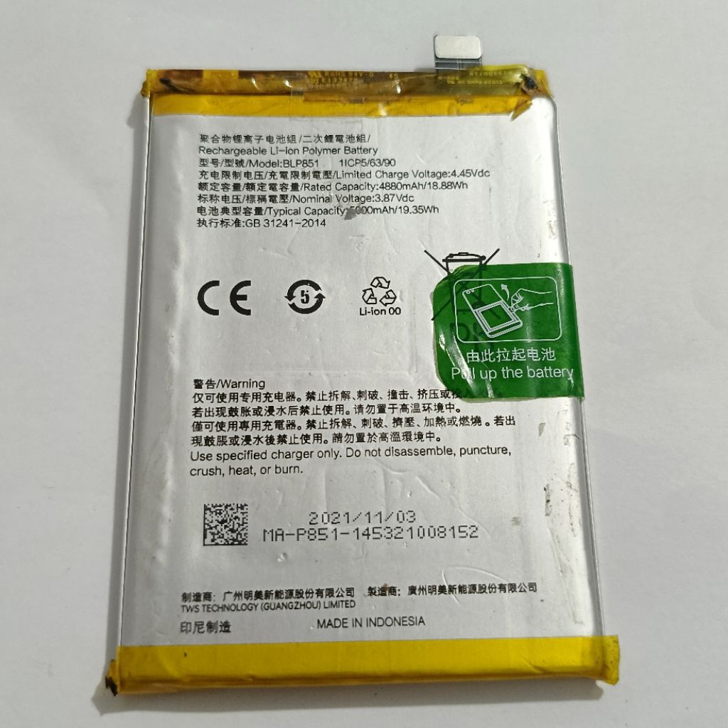 Baterai Blp851 Oppo A95 4g Ori Copotan / Ori Bawaan hp