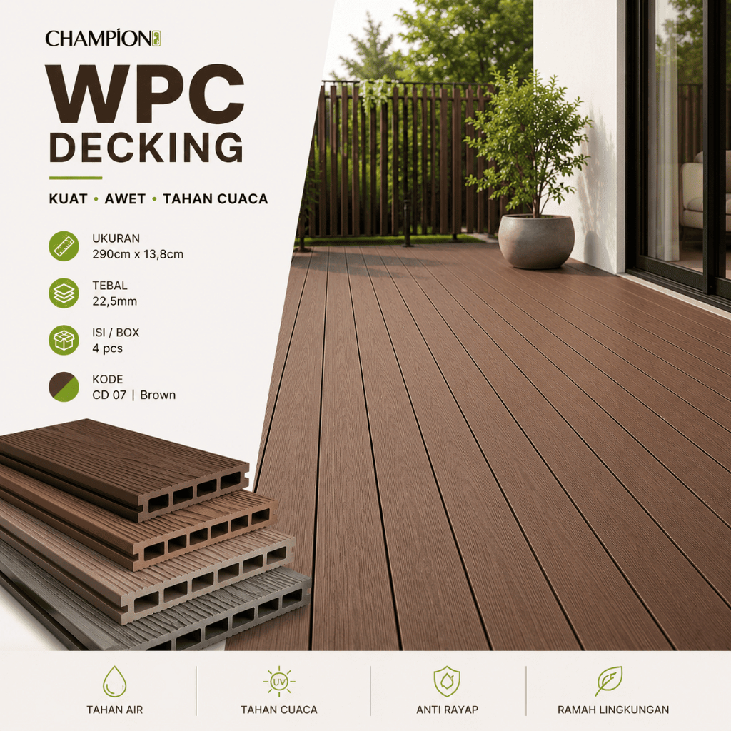 Decking Kayu Lantai Outdoor | WPC Lantai Outdoor | Panjang 290cm | Lantai Decking Kayu Kolam Renang 