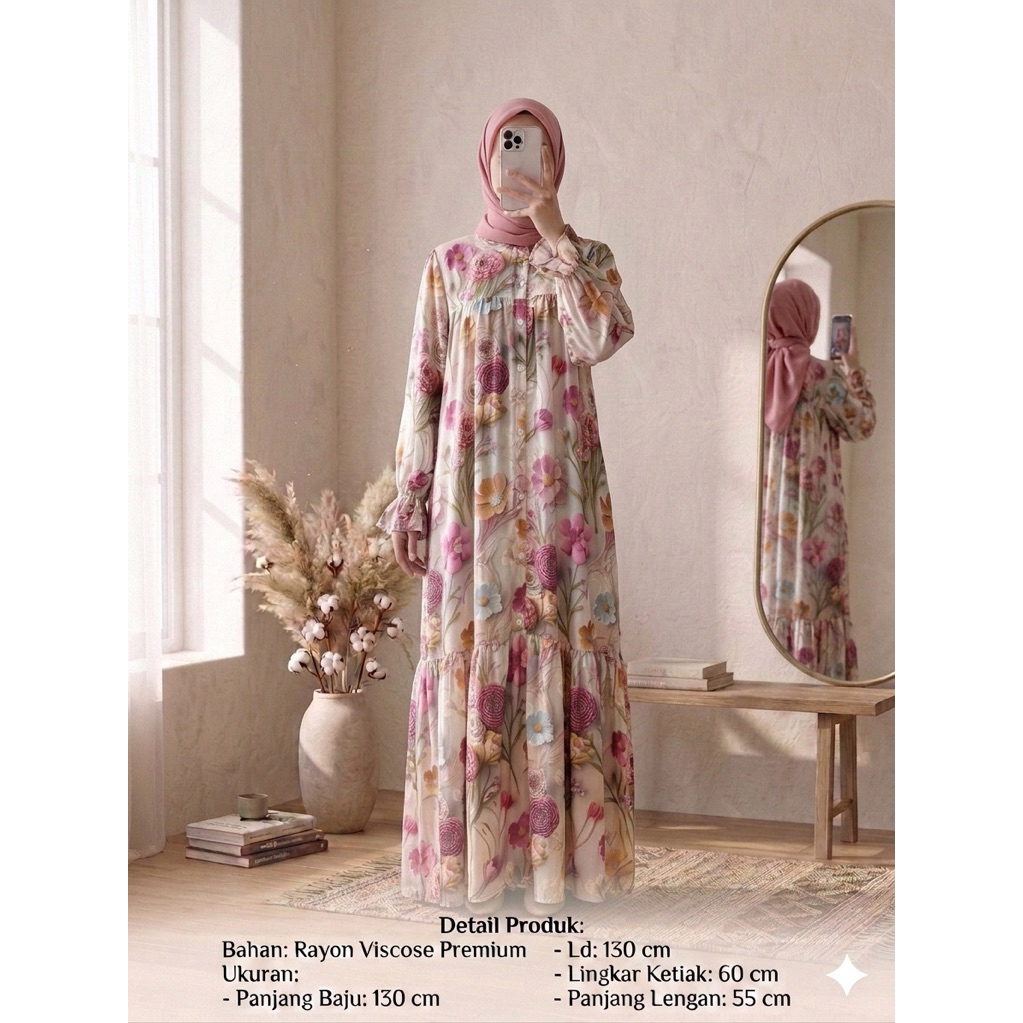 Hifa Dress Sultan Premium Gamis Rayon Viscose Daster Adem Busui Dres Motif Viral Kekinian