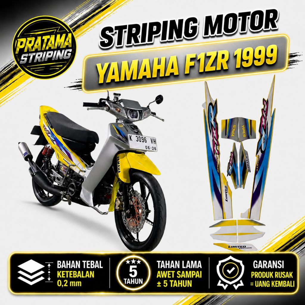 STRIPING YAMAHA FIZR 1999 KUNING BIRU SILVER HITAM MERAH STICKER LIS LIST YAMAHA FIZR 1999 KUNING BI