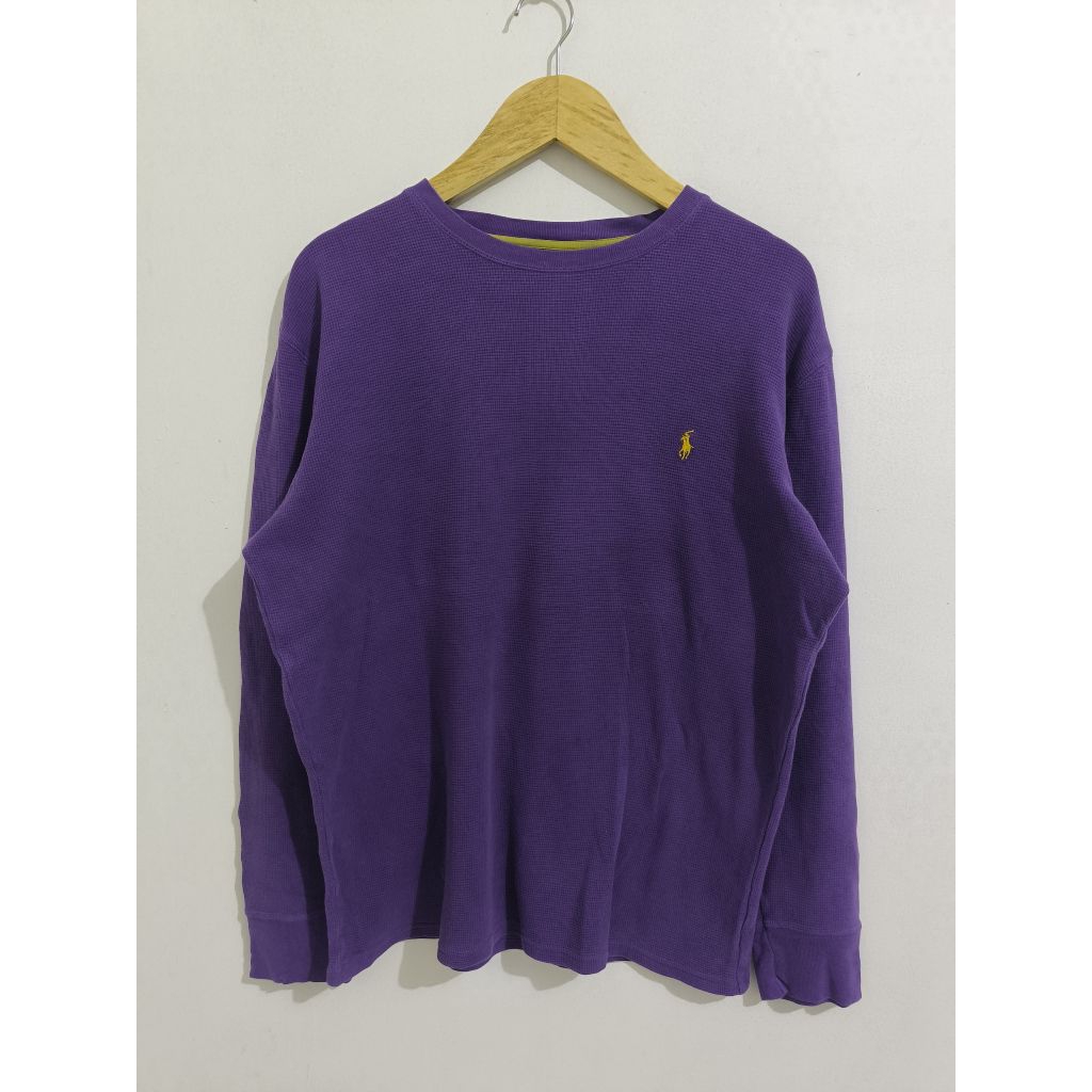 Polo Ralph Lauren Long Sleeve Waffle Shirt Purple size M fit L