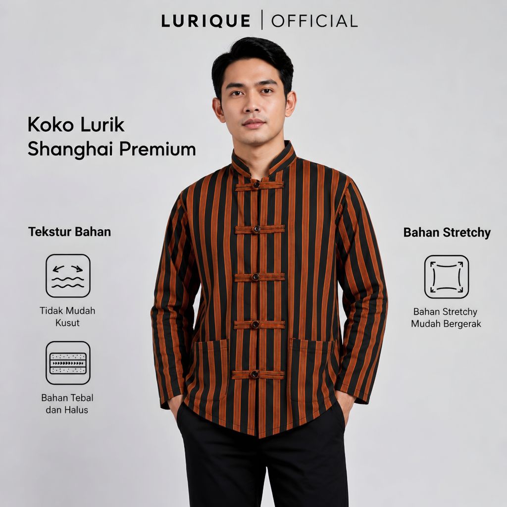 Lurique - Atasan Surjan Koko Shanghai Lurik Pria Premium Surjan Koko Shanghai Tenun Lurik Premium Ha