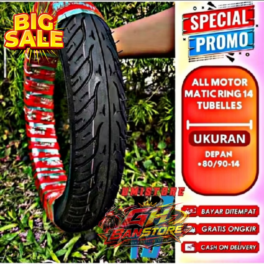 Ban Motor Tubeless Federal 80/90 90/90 Ring 14 - Sepasang, Ban Bekas Original, Cocok untuk Motor Mat