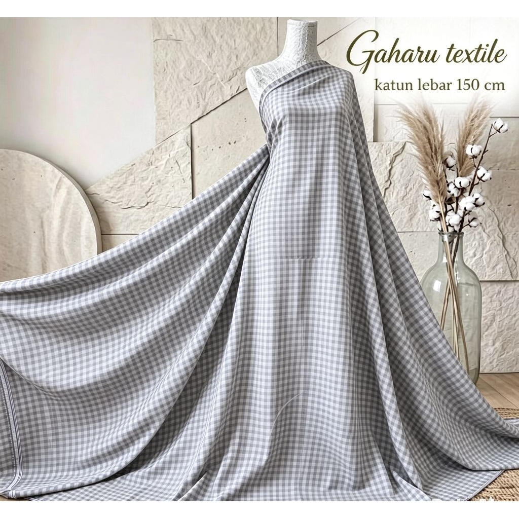 bahan katun premium - bahan katun  motif kotak kotak - katun meteran