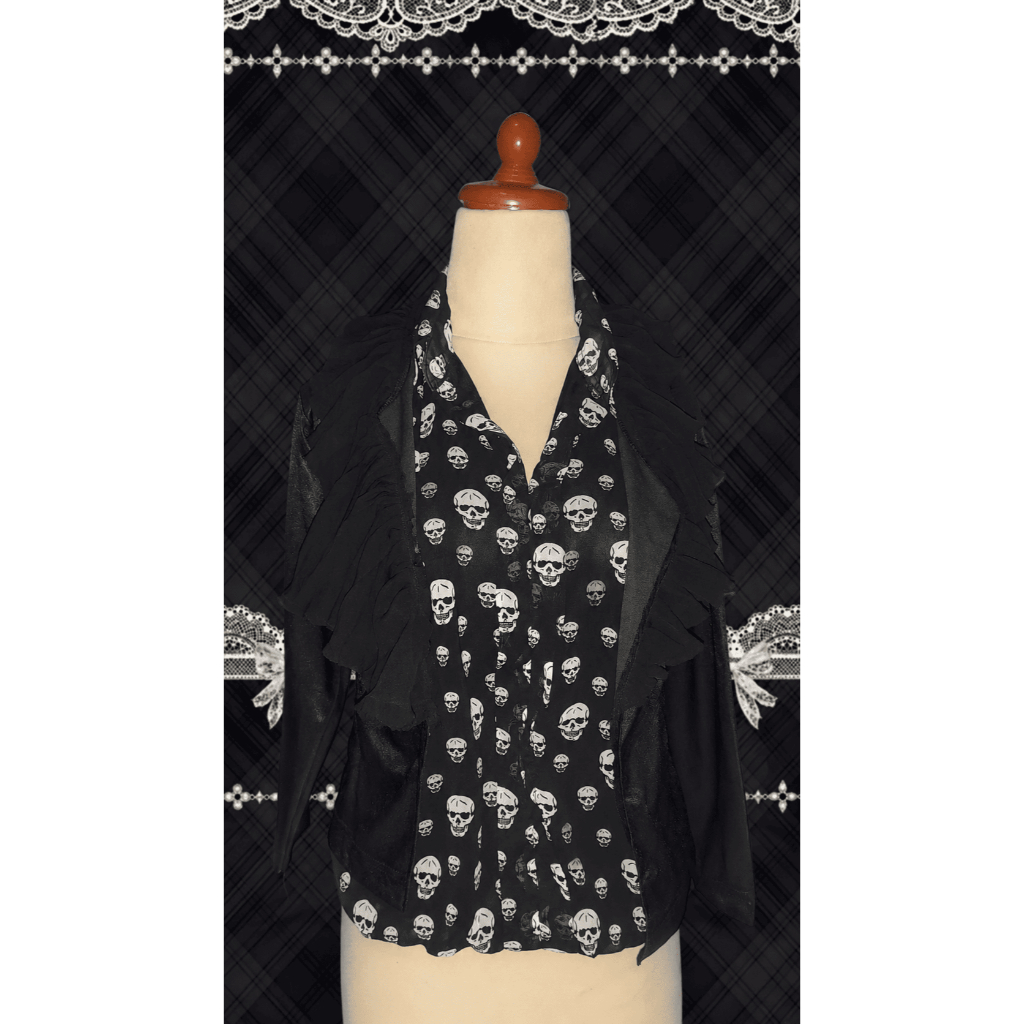 SET Inner kutungan berkeraah Skull + Ruffle Outer | Skull layering outfit punk emo ghotic