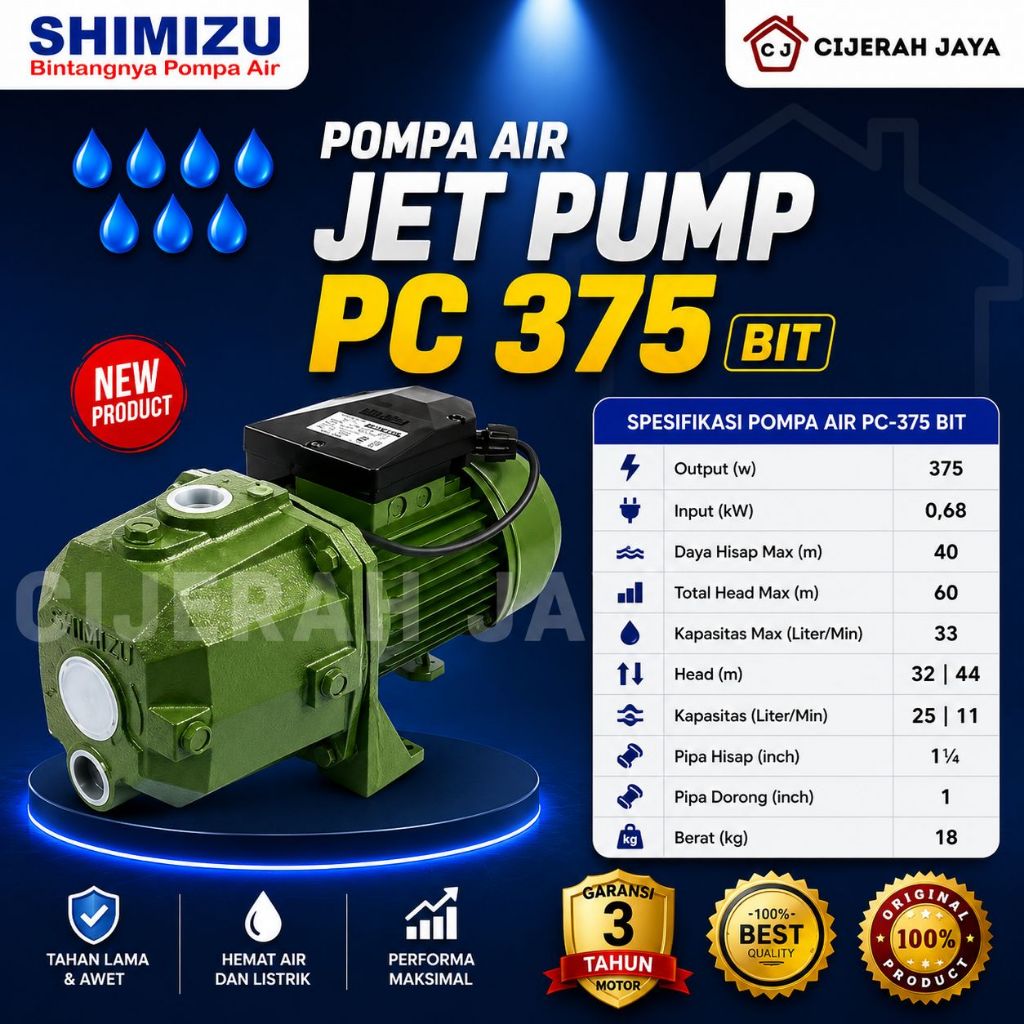 POMPA AIR JET PUMP SHIMIZU PC 375 BIT SUMUR DALAM ORI(POLOS) PC-375BIT