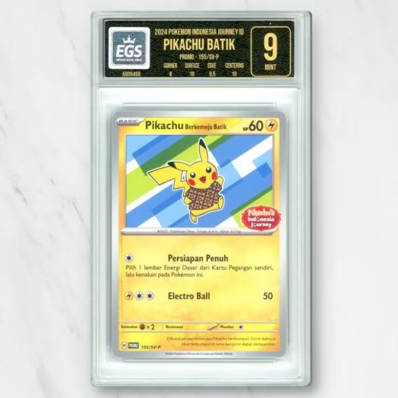 Kartu TCG Pokemon Pikachu Berkemeja Batik 155/SV-P Grading EGS 9