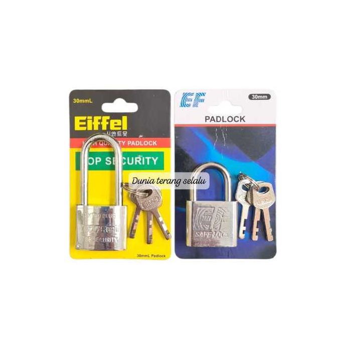 Gembok Putih EF - EIFFEL 30mm 40mm Leher Panjang - Pendek - Kunci Gt Gembok Pagar Krom- Kunci Gantun