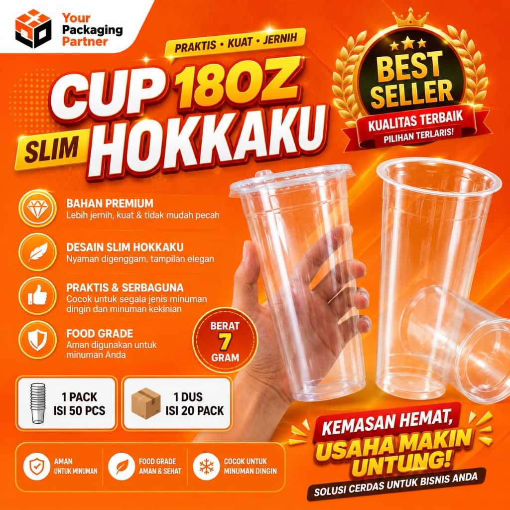 CUP 18OZ SLIM 8,5GR  ISI 50 PCS TANPA TUTUP / GELAS PLASTIK / CUP PLASTIC