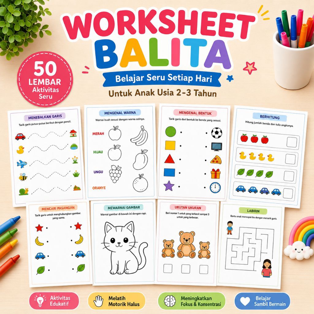 worksheet anak usia 2-3 tahun
