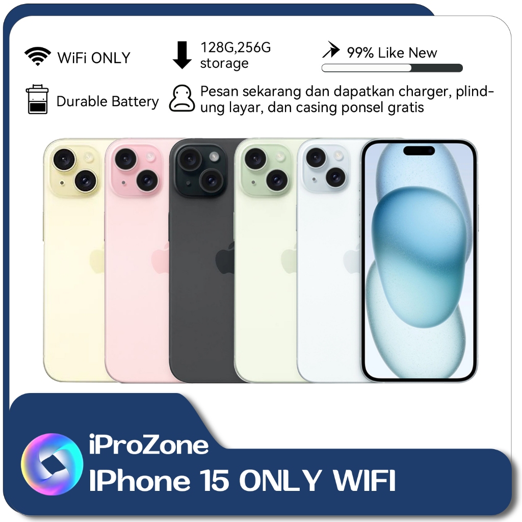 IPhone 15 WIFI ONLY 128GB 256GB Bekas Second Original Mulus Fullset 6.1Inchs Hp IP 15 Color Pink Bla