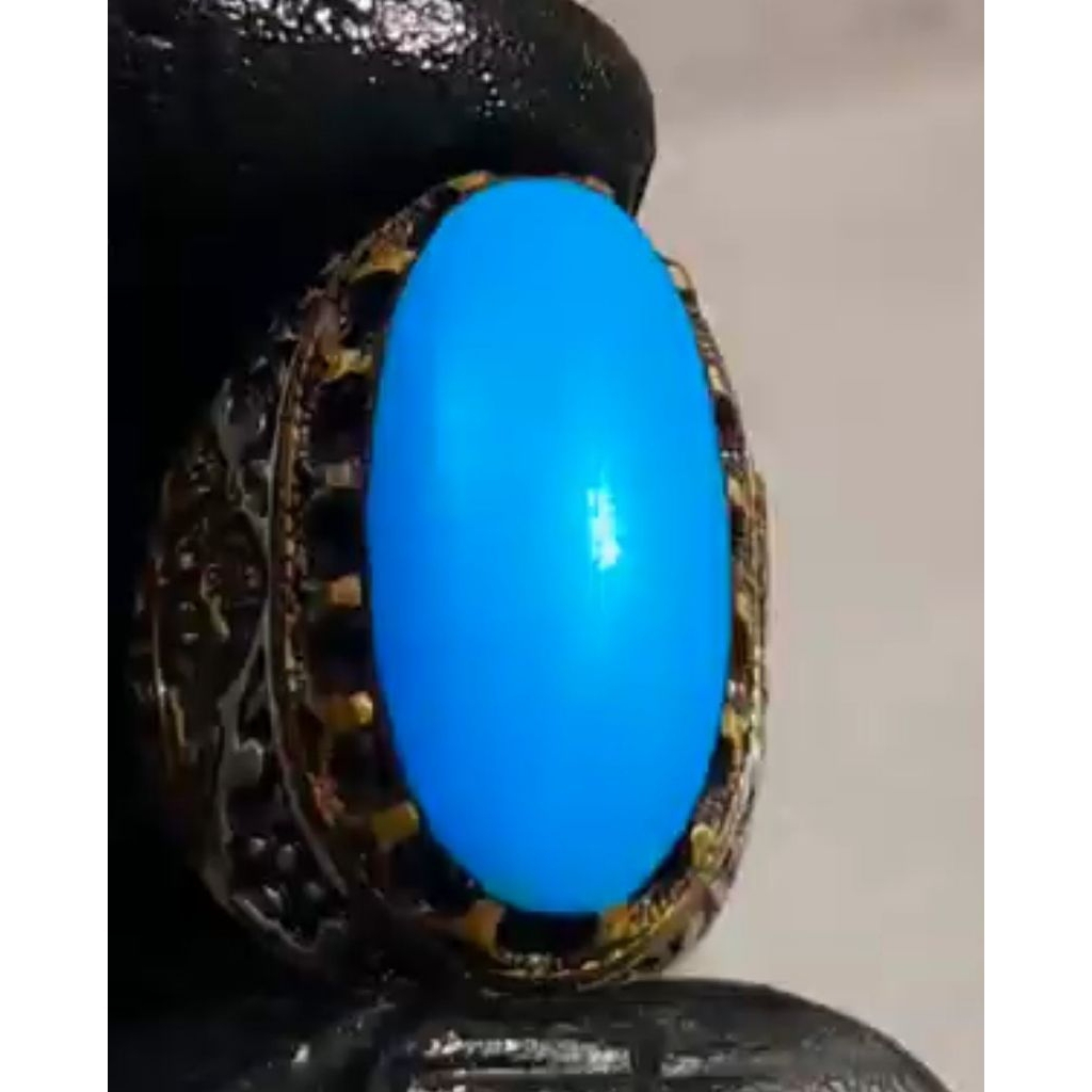 Pirus Persia polosan royal blue HQ size jumbo ring perak kode pirus polosan