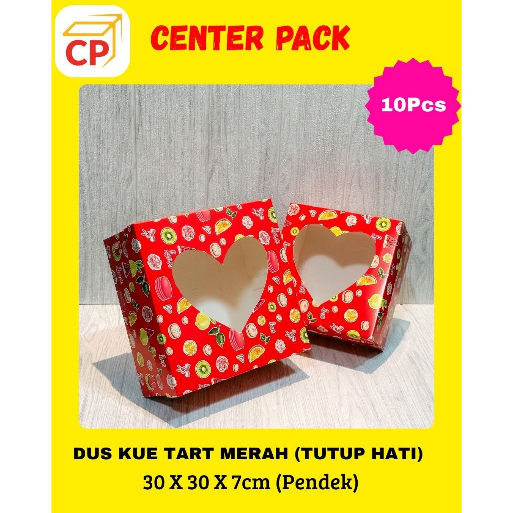 (10pcs) 30 x 30 x 7 CM Pendek Dos DUS DUPLEX Kue Tart Merah Motif Cetak Tutup Hati