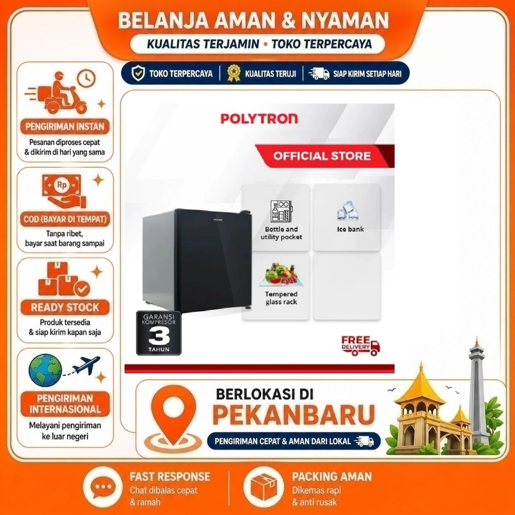 [SDW] pekanbaru/Kulkas Mini 50 Liter (50L) Polytron PRH 51X Lengkap Dengan Freezer Cold Storage Box