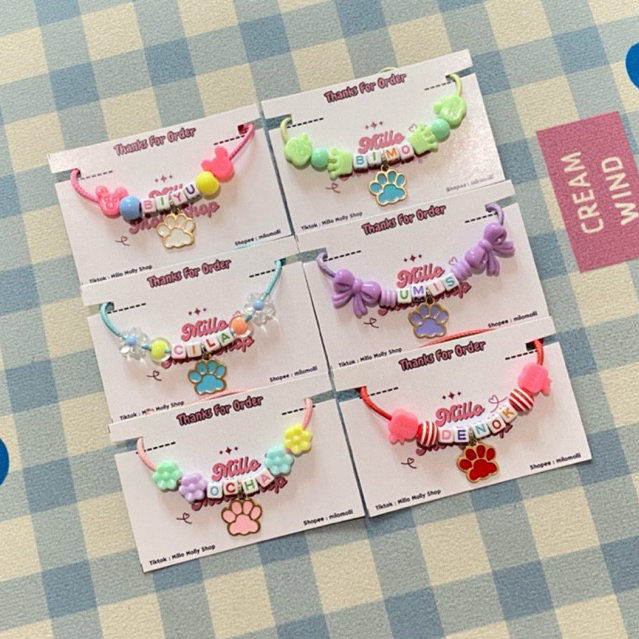 (Tanpa lonceng) Kalung Kucing Custom Nama Huruf Kotak + Liontin Paw