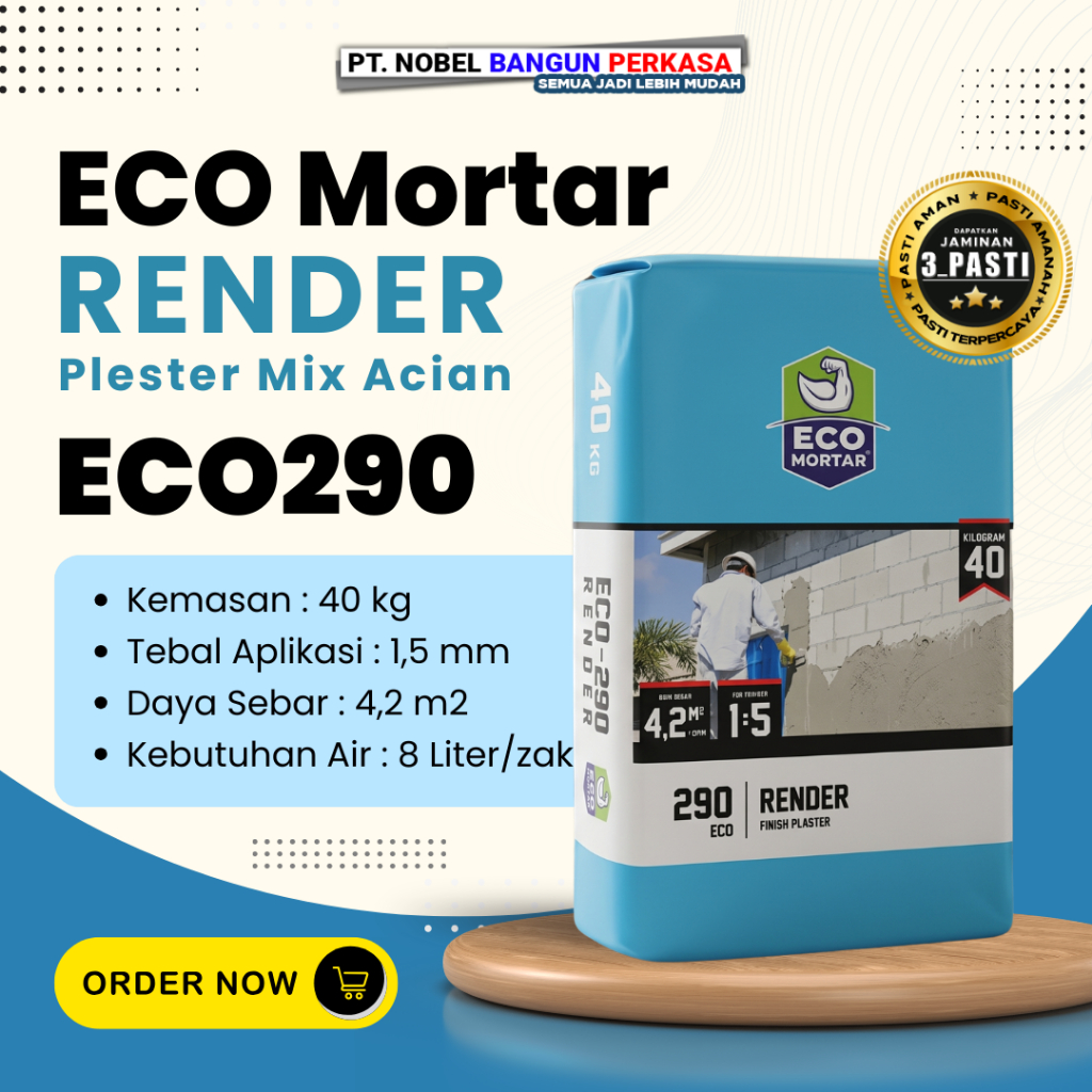 Semen Instan ECO Mortar Render 40kg ECO 290 – Semen Plester Acian Jadi Satu, Mortar Plesteran Dindin
