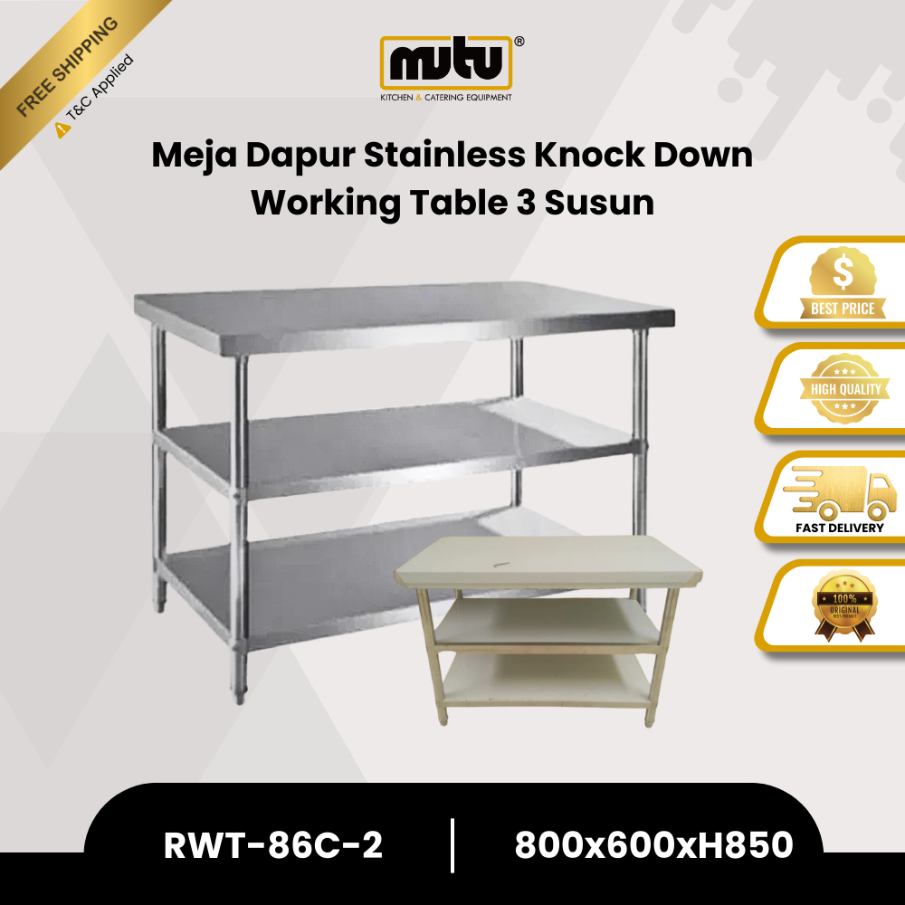 MUTU Meja Dapur Stainless Work Table Kitchen Restoran 3 Susun 80cm RWT86C2
