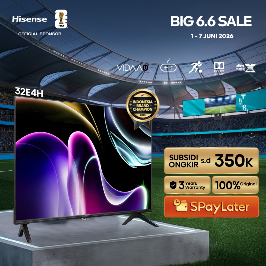 (PACKING KAYU) Hisense TV 32E4H Vidaa Smart Digital TV 32 inch HD Desain Bazelles DTS V X & Dolby Au