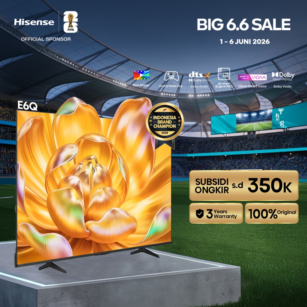 Hisense TV E6Q Vidaa Smart Digital TV 43/50/55/65/75 inch UHD 4K Filmmaker Mode Dolby Vision & Audio