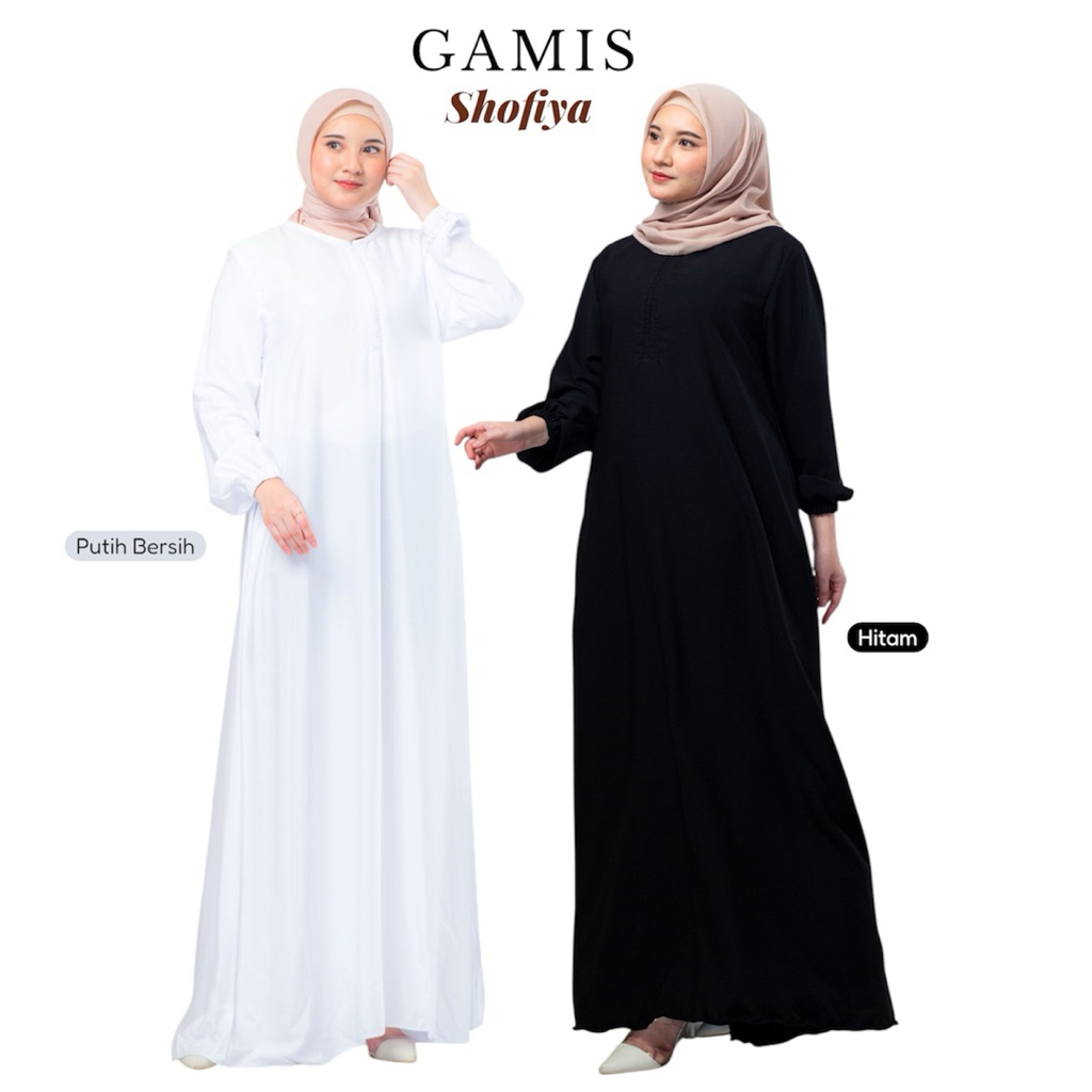 Gamis polos umroh Shofiya Busui Friendly putih hitam jetblack