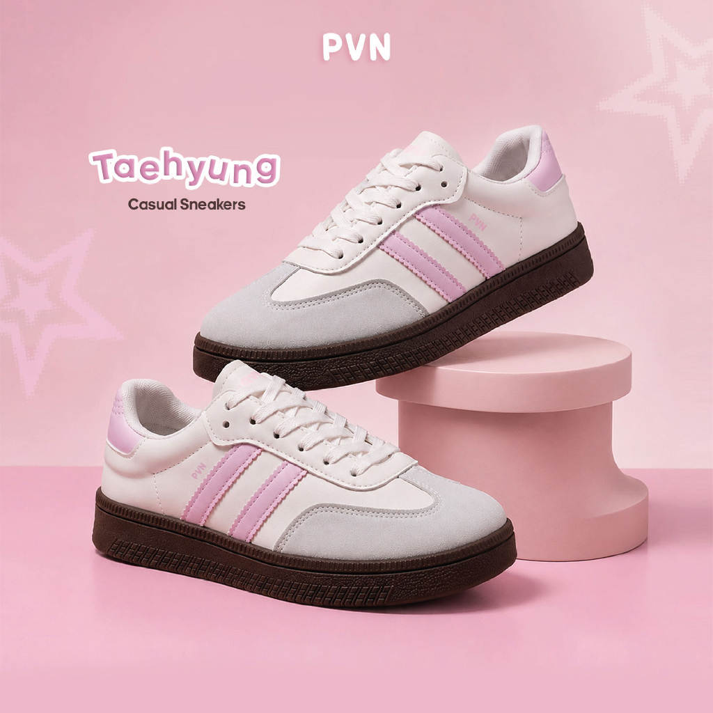 PVN Taehyung Sepatu Sneakers Wanita Sport Shoes Maroon Black Pink 303