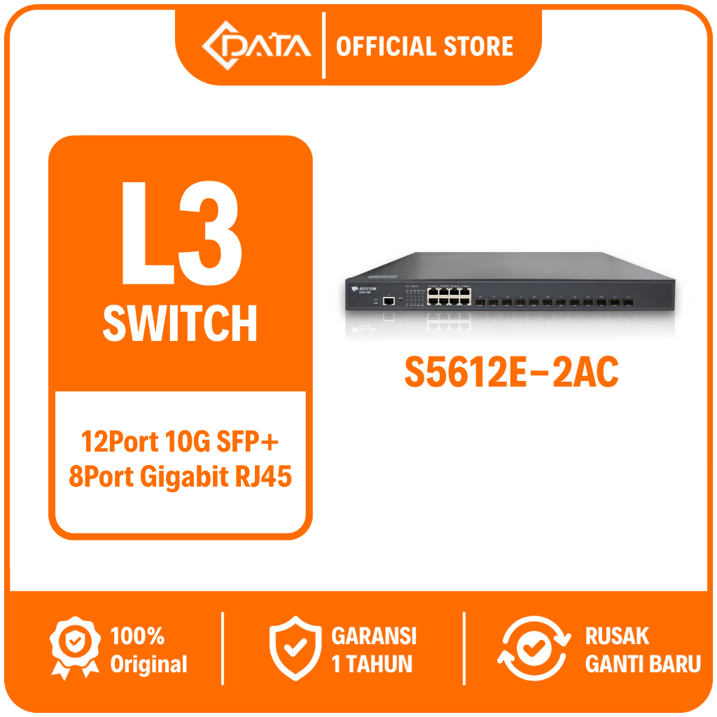 CDATA - BDCOM S5612E-2AC  L3 SWITCH 12-Port 10G SFP+ 8-Port Gigabit RJ45
