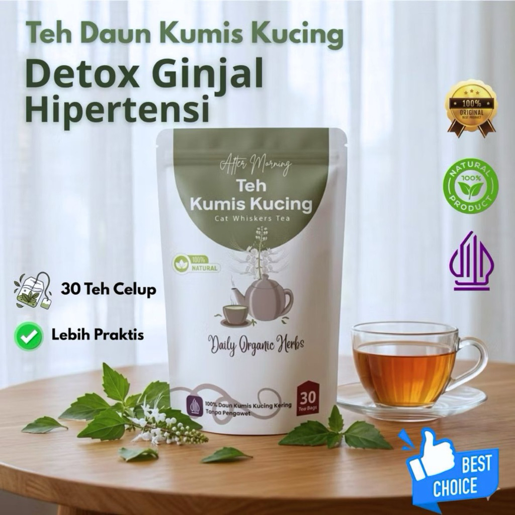 Teh Daun Kumis Kucing : Teh Batu Ginjal | Teh Herbal Ginjal | Teh Kumis Kucing Isi 30 Tea Bags | Teh