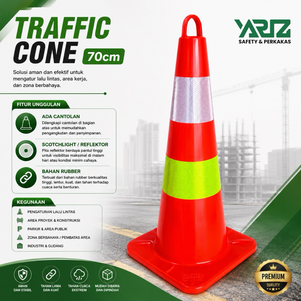 Traffic Cone 70 CM Rubber Reflektif dengan Cantolan Kerucut Pembatas Jalan Proyek Traffic Cone 70 Cm