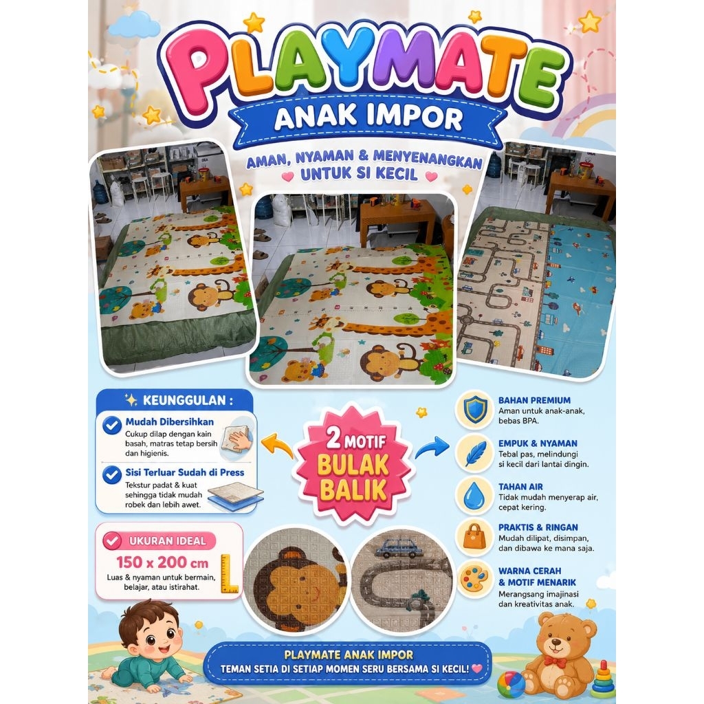 PLAYMATE MATRAS BAYI / PLAYMATE LIPAT / PLAYMATTE BAYI / FOLDINGMAT / MATRAS LIPAT BAYI / PLAYMATE I
