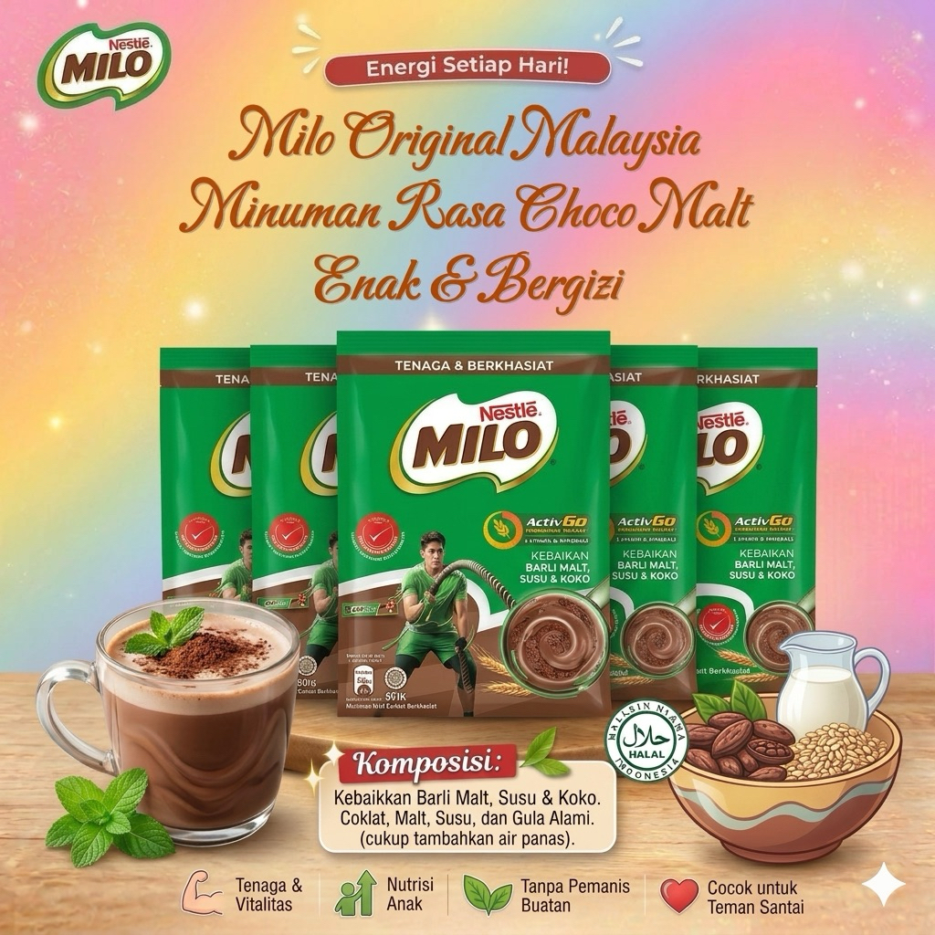 MILO SUSU COKLAT BUBUK ORI MALAYSIA 400 Gram - Sumber Tenaga, Protein, dan Kalsium