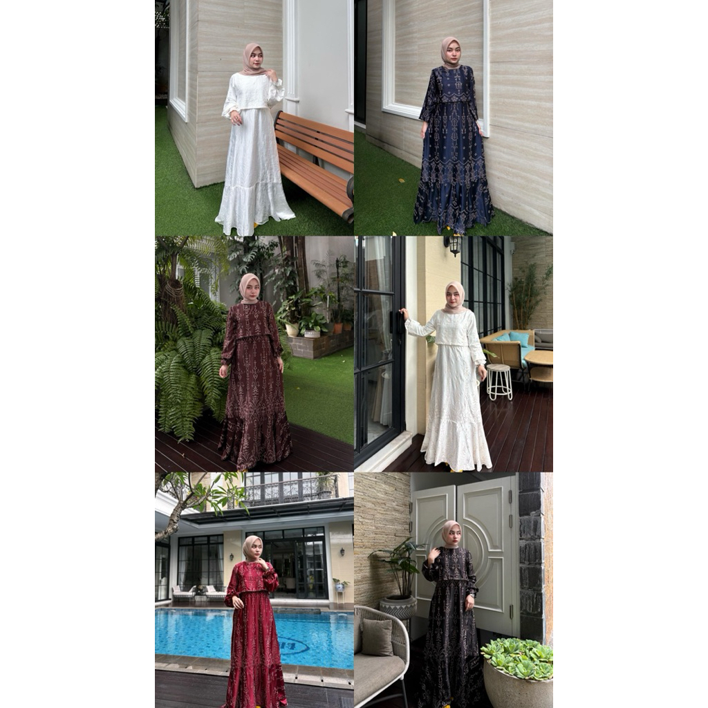 Gamis Semisutra bordir strimin  Model rumple bawah ori By Edness Kayla