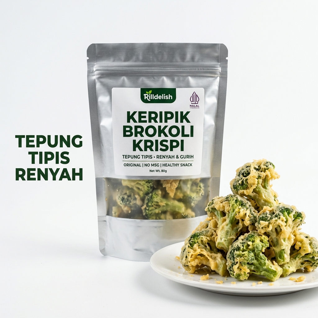 Keripik Brokoli Krispi Premium 100gr - Snack Sayuran Kering Lapis Tepung Tipis Camilan Diet Sehat
