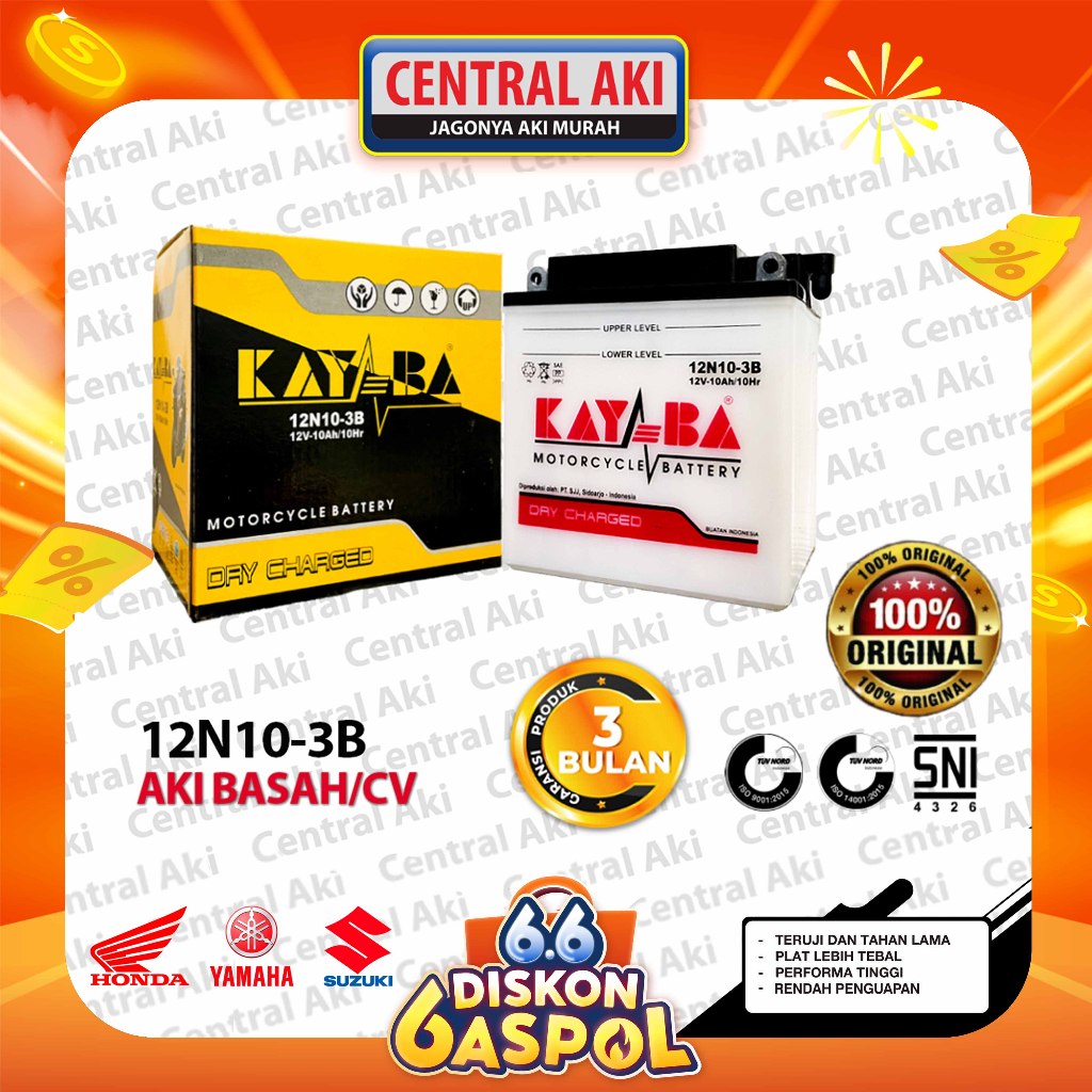 ORIGINAL KAYABA 12N10-3B 12 VOLT 10 AMPER AKI THUNDER VIAR KAISAR VESPA EXCEL BINTER MERCY - ACCU GE